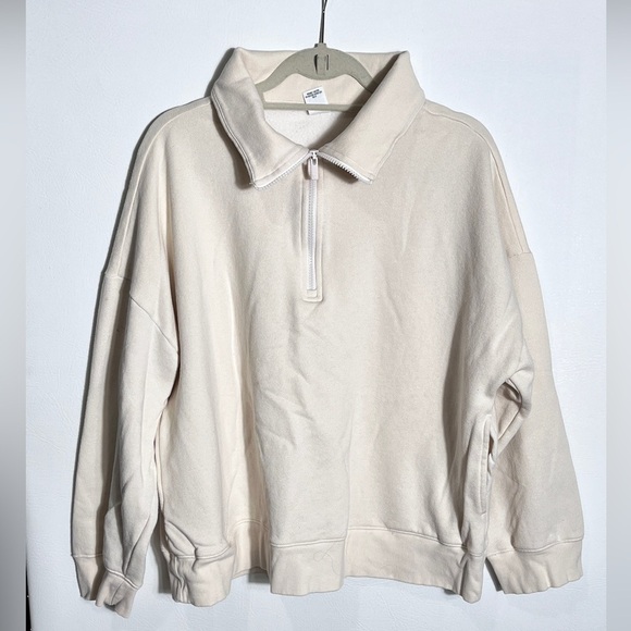 PINK Victoria Secret Cream White Sweater 1/4 zip Logo on Back XL - Picture 1 of 11